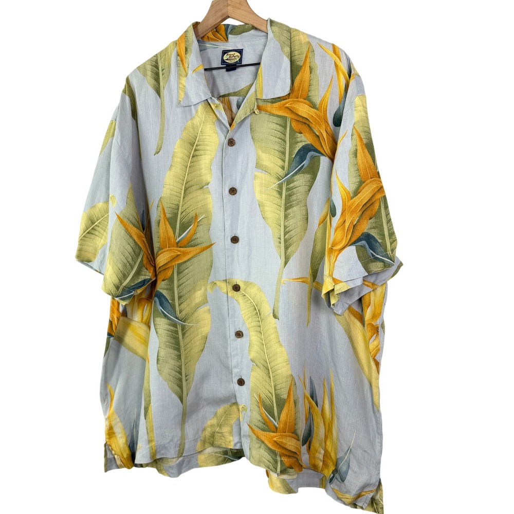 Tommy Bahama Mens XXL 100% Linen Bird of Paradise Tropical Camp Shirt Blue - Picture 3 of 12